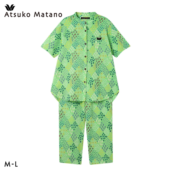 ワコール マタノアツコ 草花 シャツパジャマ 上下セット 5分袖8分丈パンツ ML 薄くて軽い 綿100％ Wacoal ATSUKO MATANO