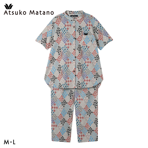 ワコール マタノアツコ 草花 シャツパジャマ 上下セット 5分袖8分丈パンツ ML 薄くて軽い 綿100％ Wacoal ATSUKO MATANO