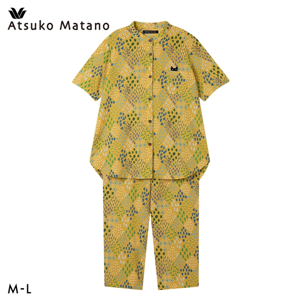 ワコール マタノアツコ 草花 シャツパジャマ 上下セット 5分袖8分丈パンツ ML 薄くて軽い 綿100％ Wacoal ATSUKO MATANO