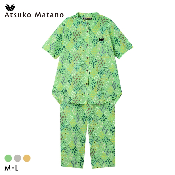 ワコール マタノアツコ 草花 シャツパジャマ 上下セット 5分袖8分丈パンツ ML 薄くて軽い 綿100％ Wacoal ATSUKO MATANO