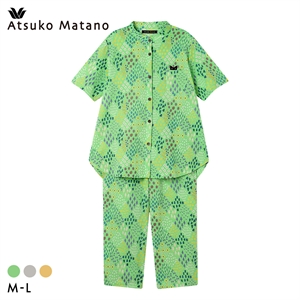ワコール マタノアツコ 草花 シャツパジャマ 上下セット 5分袖8分丈パンツ ML 薄くて軽い 綿100％ Wacoal ATSUKO MATANO