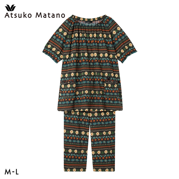 ワコール マタノアツコ オリエンタル パジャマ 上下セット 5分袖8分丈パンツ ML 綿100％ Wacoal ATSUKO MATANO