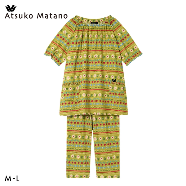 ワコール マタノアツコ オリエンタル パジャマ 上下セット 5分袖8分丈パンツ ML 綿100％ Wacoal ATSUKO MATANO