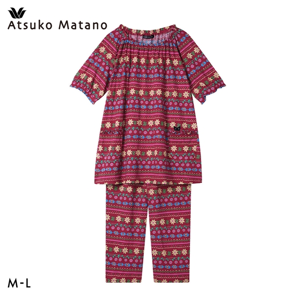 ワコール マタノアツコ オリエンタル パジャマ 上下セット 5分袖8分丈パンツ ML 綿100％ Wacoal ATSUKO MATANO