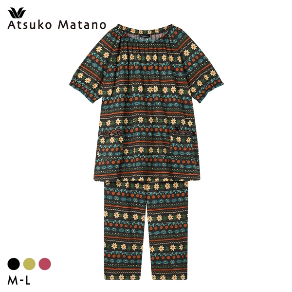 ワコール マタノアツコ オリエンタル パジャマ 上下セット 5分袖8分丈パンツ ML 綿100％ Wacoal ATSUKO MATANO