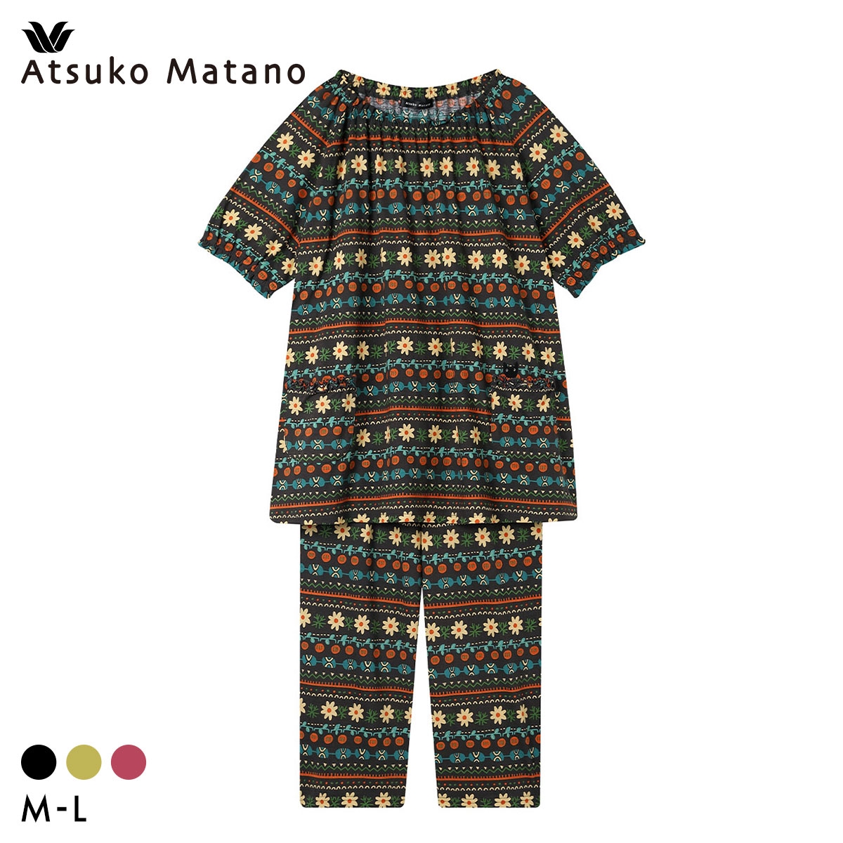 ワコール マタノアツコ オリエンタル パジャマ 上下セット 5分袖8分丈パンツ ML 綿100％ Wacoal ATSUKO MATANO