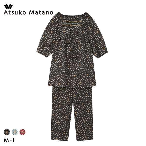 ワコール マタノアツコ ルームウェア パジャマ 上下セット 7分袖ロング丈パンツ 綿100％ Wacoal ATSUKO MATANO