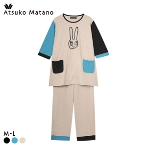 ワコール マタノアツコ パジャマ うさぎ 7分袖ロング丈 上下セット ルームウェア 綿100％ Wacoal ATSUKO MATANO