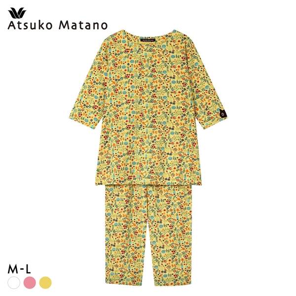ワコール マタノアツコ パジャマ 7分袖8分丈パンツ 上下セット ルームウェア ねこ 綿100％ Wacoal ATSUKO MATANO