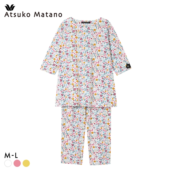 ワコール マタノアツコ パジャマ 7分袖8分丈パンツ 上下セット ルームウェア ねこ 綿100％ Wacoal ATSUKO MATANO
