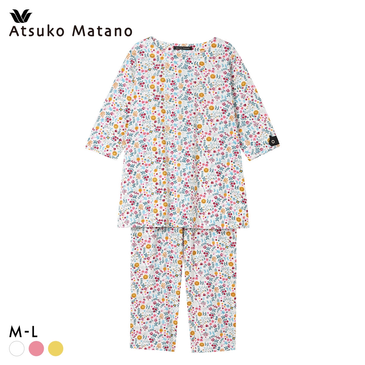 ワコール マタノアツコ パジャマ 7分袖8分丈パンツ 上下セット ルームウェア ねこ 綿100％ Wacoal ATSUKO MATANO