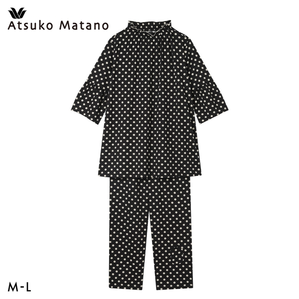 ワコール マタノアツコ ルームウェア パジャマ 上下セット ドット 7分袖ロング丈パンツ 綿100％ Wacoal ATSUKO MATANO
