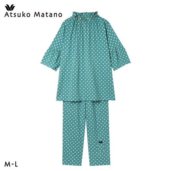 ワコール マタノアツコ ルームウェア パジャマ 上下セット ドット 7分袖ロング丈パンツ 綿100％ Wacoal ATSUKO MATANO