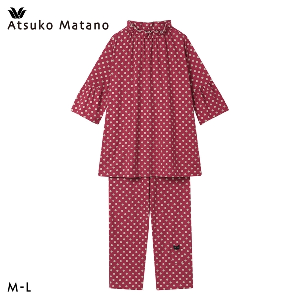 ワコール マタノアツコ ルームウェア パジャマ 上下セット ドット 7分袖ロング丈パンツ 綿100％ Wacoal ATSUKO MATANO