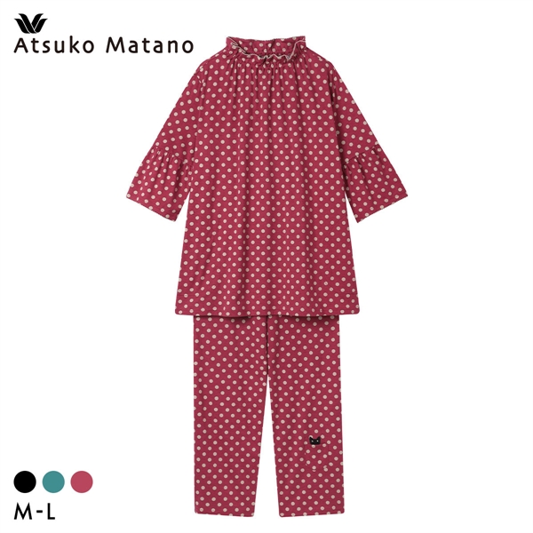 ワコール マタノアツコ ルームウェア パジャマ 上下セット ドット 7分袖ロング丈パンツ 綿100％ Wacoal ATSUKO MATANO