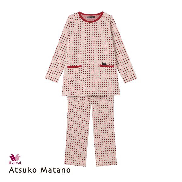 ワコール マタノアツコ ルームウェア 長袖パジャマ　上下セット 綿100％ ドット Wacoal ATSUKO MATANO