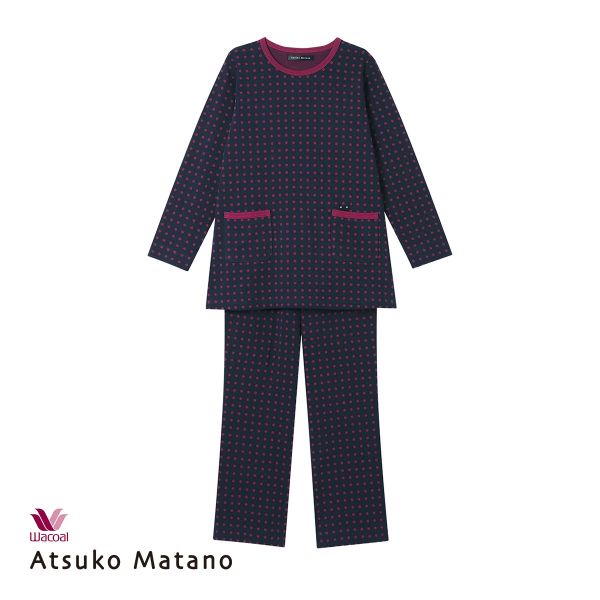 ワコール マタノアツコ ルームウェア 長袖パジャマ　上下セット 綿100％ ドット Wacoal ATSUKO MATANO
