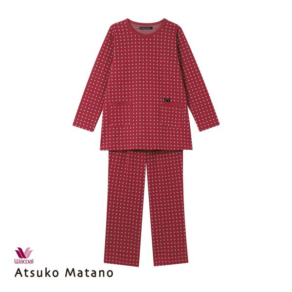 ワコール マタノアツコ ルームウェア 長袖パジャマ　上下セット 綿100％ ドット Wacoal ATSUKO MATANO