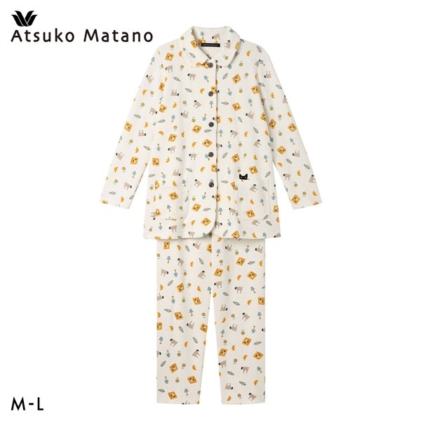 ワコール マタノアツコ ルームウェア 長袖パジャマ 上下セット あたたかい キルトニット 綿混 Wacoal ATSUKO MATANO