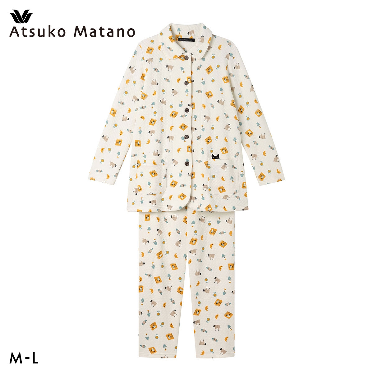 ワコール マタノアツコ ルームウェア 長袖パジャマ 上下セット あたたかい キルトニット 綿混 Wacoal ATSUKO MATANO(IV-アイボリー-M)
