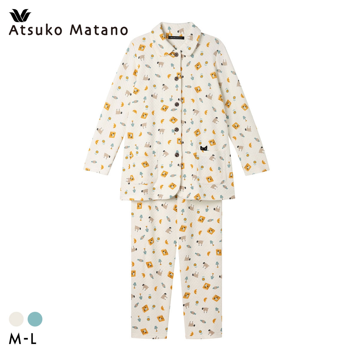 ワコール マタノアツコ ルームウェア 長袖パジャマ 上下セット あたたかい キルトニット 綿混 Wacoal ATSUKO MATANO