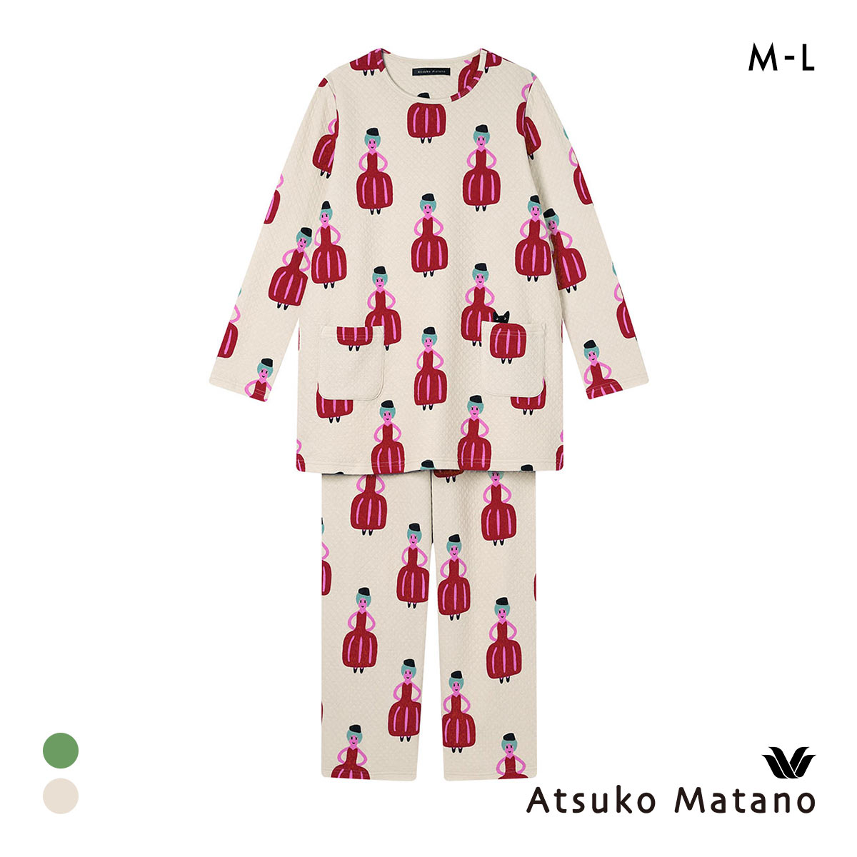 ワコール マタノアツコ ルームウェア 長袖パジャマ 上下セット あたたかい キルトニット Wacoal ATSUKO MATANO(IV-アイボリー-M)