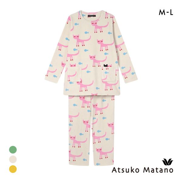 ワコール マタノアツコ フリース 長袖 パジャマ 上下セット ルームウェア あったか ねこ Wacoal ATSUKO MATANO