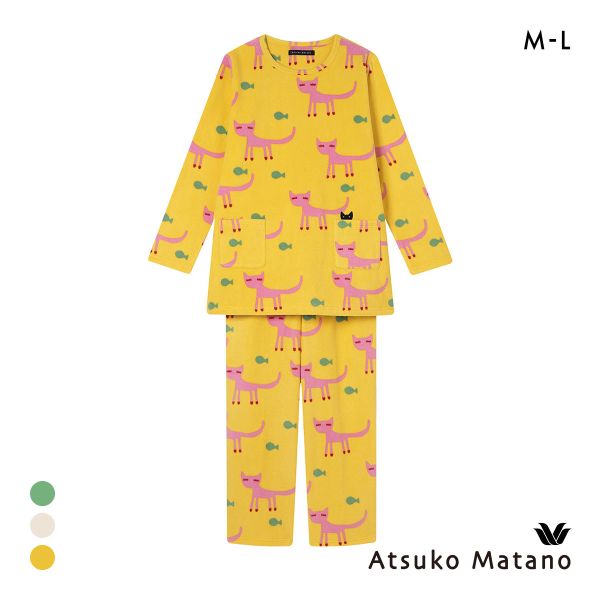 ワコール マタノアツコ フリース 長袖 パジャマ 上下セット ルームウェア あったか ねこ Wacoal ATSUKO MATANO