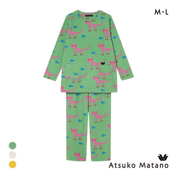 ワコール マタノアツコ フリース 長袖 パジャマ 上下セット ルームウェア あったか ねこ Wacoal ATSUKO MATANO
