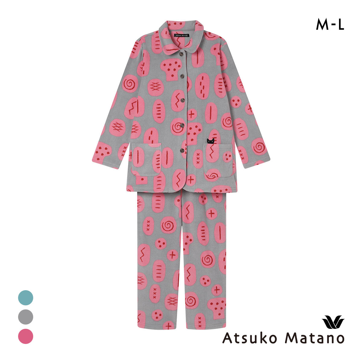 ワコール マタノアツコ フリース 長袖 パジャマ 上下セット ルームウェア あったか パン レディース Wacoal ATSUKO MATANO(GY-グレー-M)
