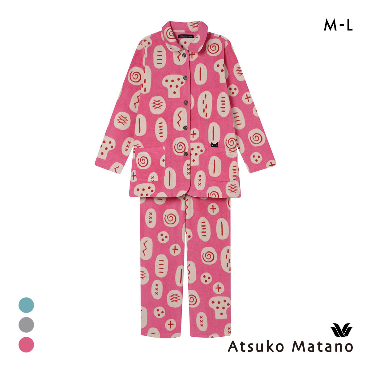 ワコール マタノアツコ フリース 長袖 パジャマ 上下セット ルームウェア あったか パン レディース Wacoal ATSUKO MATANO(PI-ピンク-M)