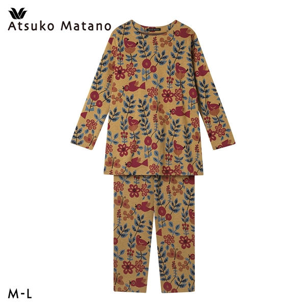 ワコール マタノアツコ 草花と鳥 長袖 パジャマ 上下セット ルームウェア 綿100％ ジャガード Wacoal ATSUKO MATANO