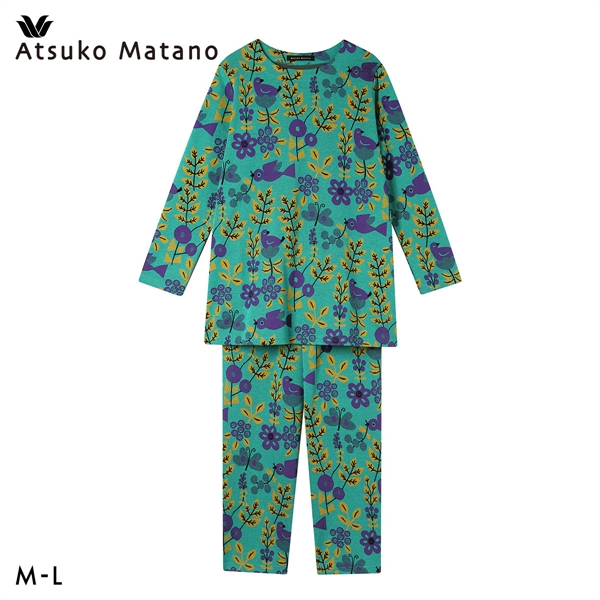 ワコール マタノアツコ 草花と鳥 長袖 パジャマ 上下セット ルームウェア 綿100％ ジャガード Wacoal ATSUKO MATANO