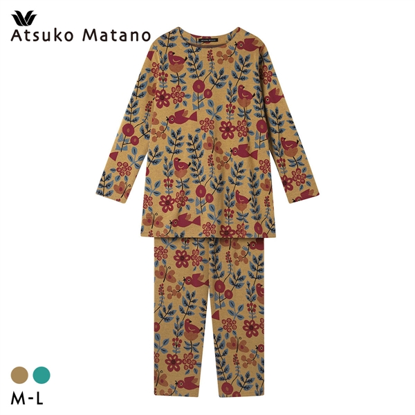 ワコール マタノアツコ 草花と鳥 長袖 パジャマ 上下セット ルームウェア 綿100％ ジャガード Wacoal ATSUKO MATANO