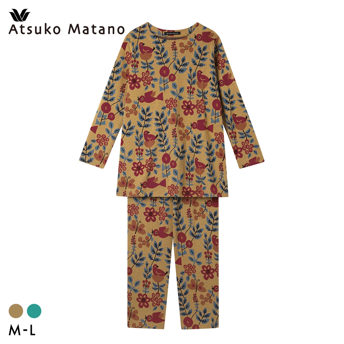 ワコール マタノアツコ 草花と鳥 長袖 パジャマ 上下セット ルームウェア 綿100％ ジャガード Wacoal ATSUKO MATANO