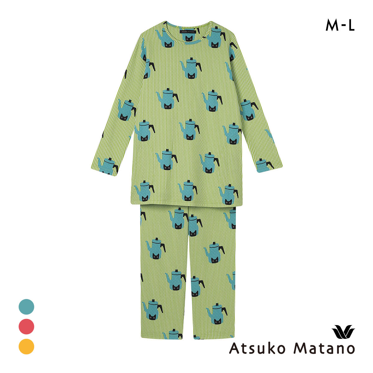 ワコール マタノアツコ ルームウェア 長袖 パジャマ 上下セット あったか キルトニット MEME レディース Wacoal ATSUKO MATANO(BU-ブルー-M)