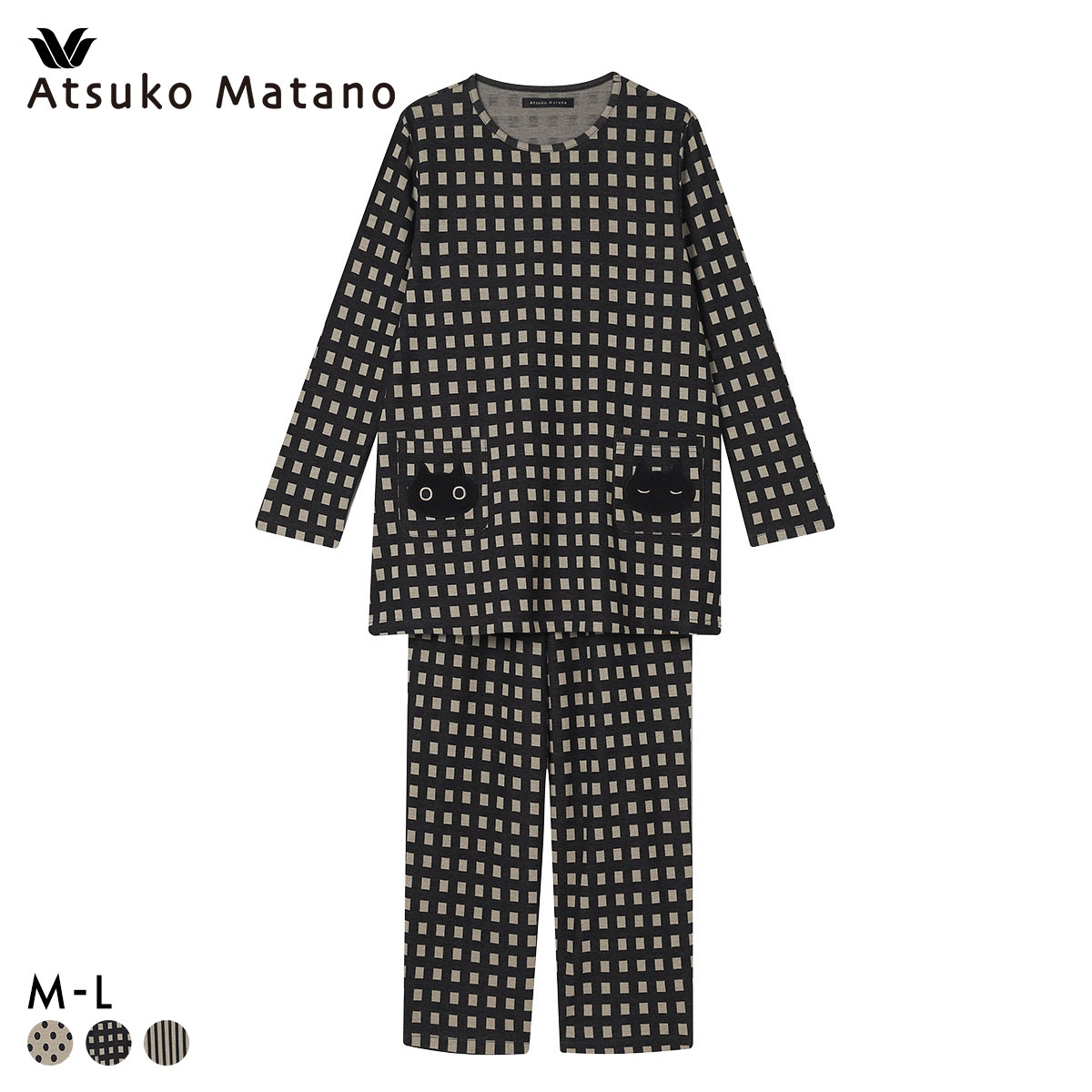 新品　ワコール Wacoal マタノアツコ 春夏　パジャマ 8分丈ズボン 黒猫 ワコール マタノアツコ パジャマ 猫 ルームウェア 6分袖8分丈