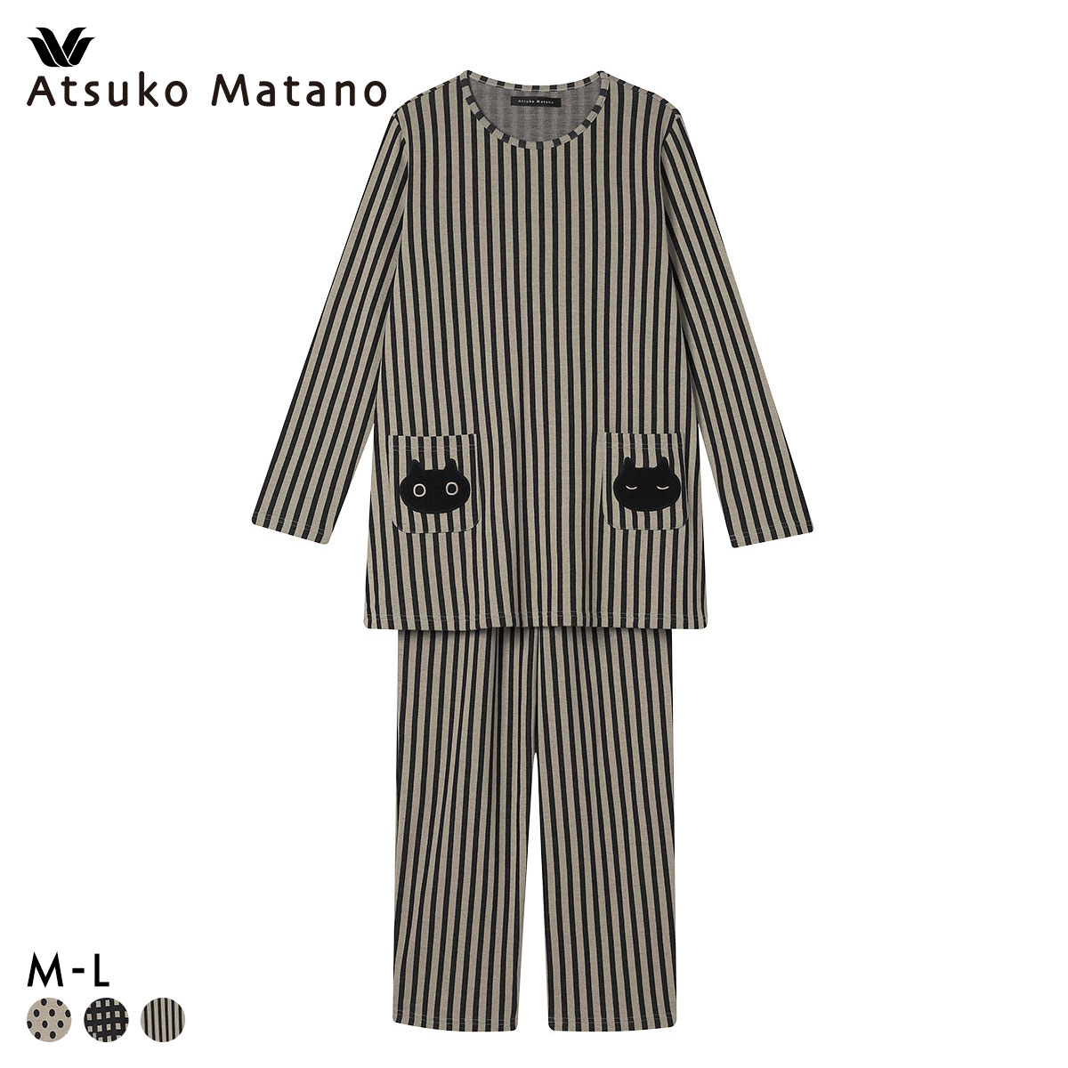 新品　マタノアツコ MEME 猫ネグリジェ・ルームウェアM 黒猫　旅行 ワコール マタノアツコ ねこ 長袖 パジャマ 上下セット ルーム