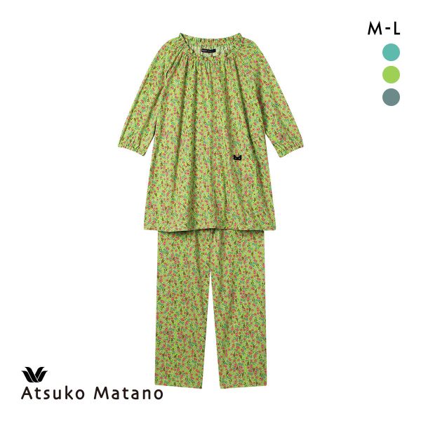 ワコール マタノアツコ 7分袖 パジャマ 上下セット 小花 ねこ 綿100％ ルームウェア Wacoal ATSUKO MATANO
