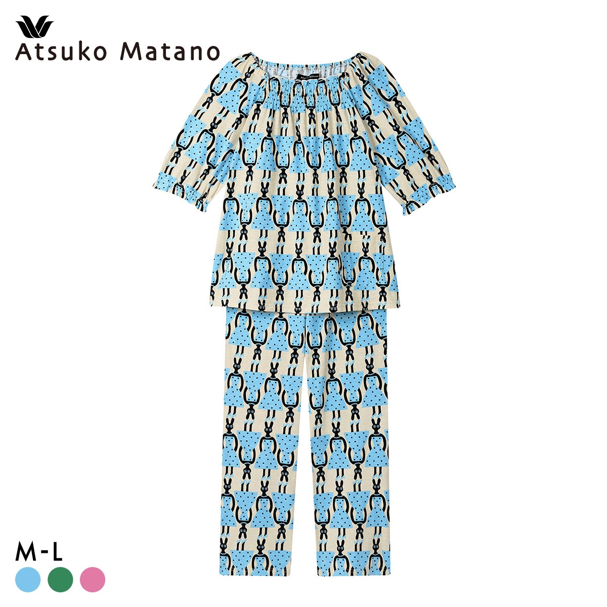 ワコール マタノアツコ うさぎ パジャマ 上下セット 半袖 6分袖 ルームウェア Wacoal ATSUKO MATANO