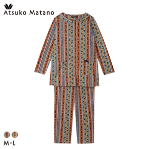 ワコール マタノアツコ 黒ねことバラ 長袖 パジャマ 上下セット ルームウェア 綿100％ レディース Wacoal ATSUKO MATANO