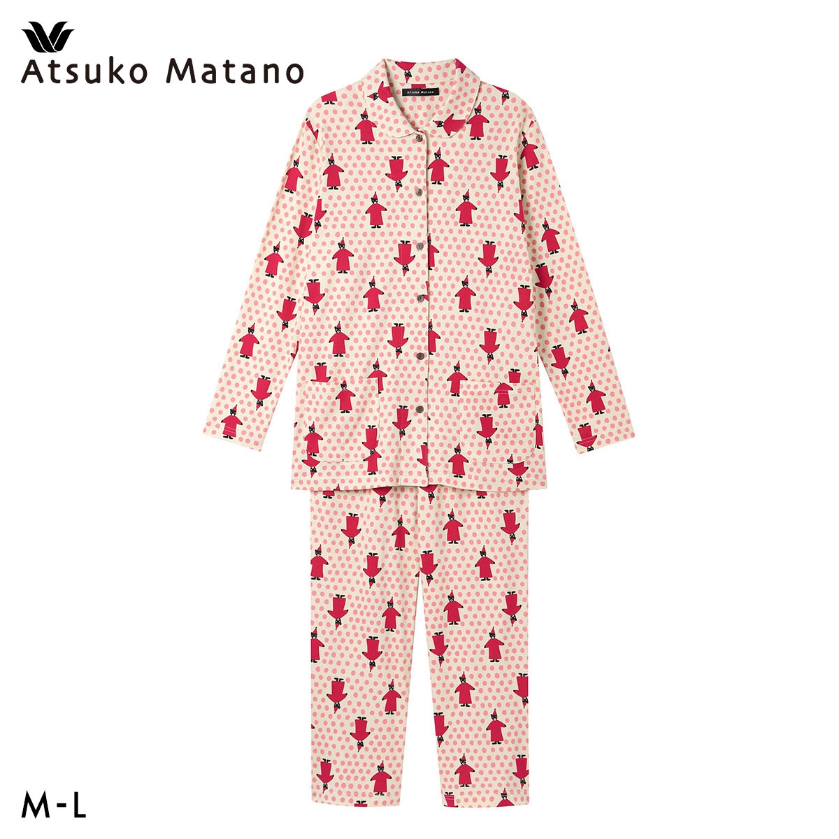 ワコール マタノアツコ クマ 長袖 パジャマ 上下セット 綿100％ ルームウェア ATSUKO MATANO Wacoal(RE-レッド-M)