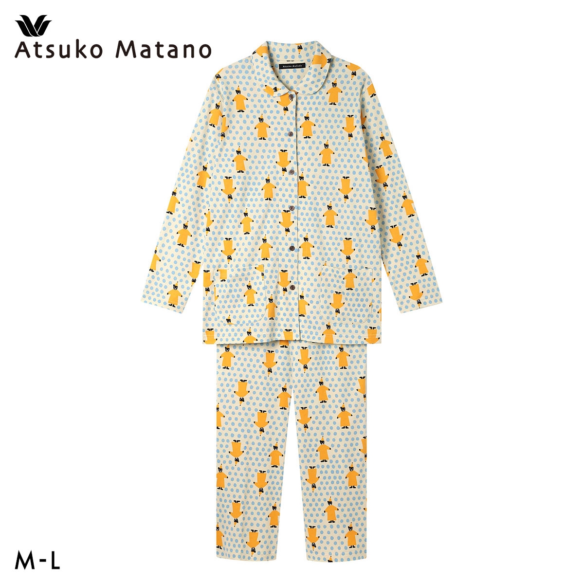 ワコール マタノアツコ クマ 長袖 パジャマ 上下セット 綿100％ ルームウェア ATSUKO MATANO Wacoal(YE-イエロー-M)