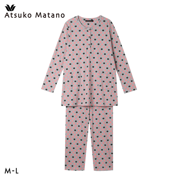 ワコール マタノアツコ 黒ねことドット 長袖 パジャマ 上下セット ルームウェア 綿100％ レディース Wacoal ATSUKO MATANO