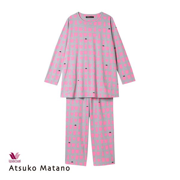 ワコール マタノアツコ ルームウェア 長袖パジャマ 上下セット MEME ねこ 綿100％ Wacoal ATSUKO MATANO