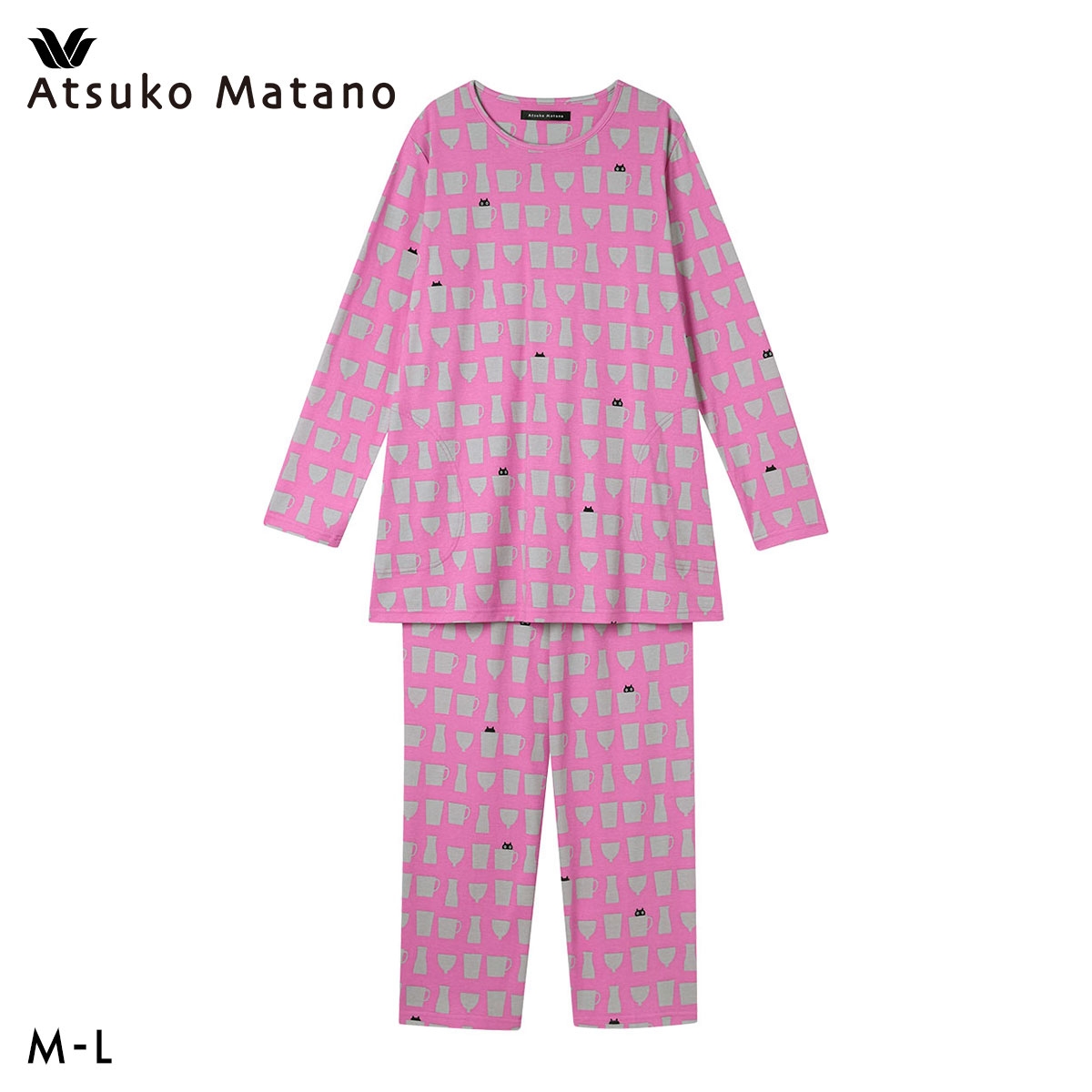 ワコール マタノアツコ ルームウェア 長袖パジャマ 上下セット MEME ねこ 綿100％ Wacoal ATSUKO MATANO(PI-ピンク-M)