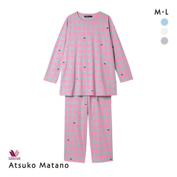 ワコール マタノアツコ ルームウェア 長袖パジャマ 上下セット MEME ねこ 綿100％ Wacoal ATSUKO MATANO