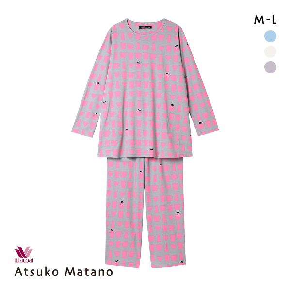 ワコール マタノアツコ ルームウェア 長袖パジャマ 上下セット MEME ねこ 綿100％ Wacoal ATSUKO MATANO