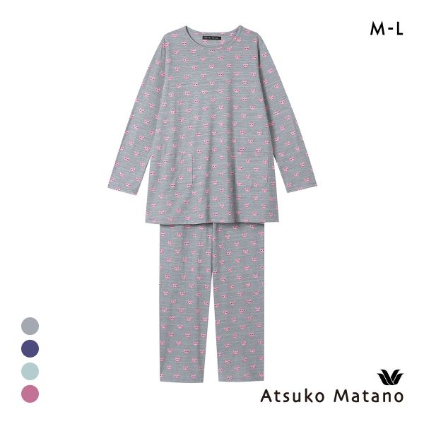 ワコール Wacoal マタノアツコ ATSUKO MATANO ねこ 長袖 パジャマ 上下セット ルームウェア 綿100％ レディース