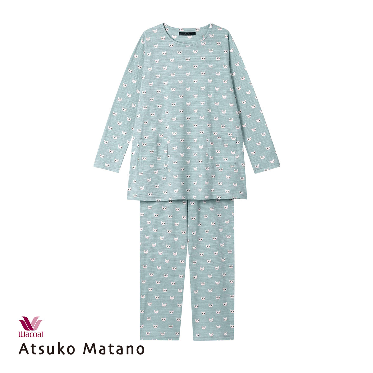ワコール Wacoal マタノアツコ ATSUKO MATANO ねこ 長袖 パジャマ 上下セット ルームウェア 綿100％ レディース(ME-メロン-M)